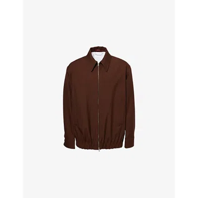 GUCCI MENS GUCCI LOGO-EMBOSSED POINTED-COLLAR WOOL JACKET