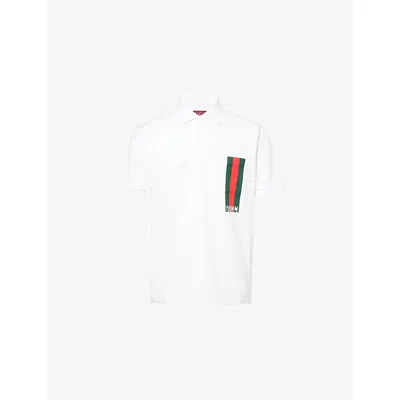 GUCCI MENS WHITE MC LOGO-PRINT COTTON-PIQUE POLO SHIRT