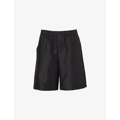 Gucci Mens  Monogram-print Cotton And Silk-blend Shorts In Black