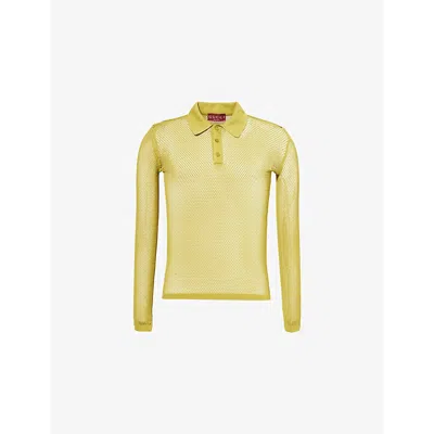 Gucci Mens  Open-knit Stretch-woven Polo Shirt In Green