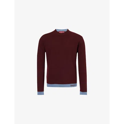 Gucci Mens Regular-fit Contrasting-trim Wool-knit Jumper Bordeaux Azure