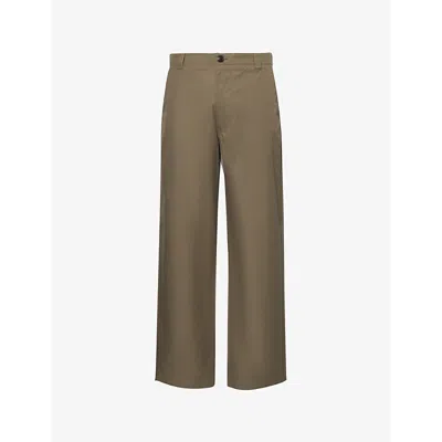 Gucci Mens Regular-fit Wide-leg Cotton Trousers Military Green