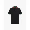Gucci Stretch Cotton Blend Polo Shirt W/ Web In Black Mix