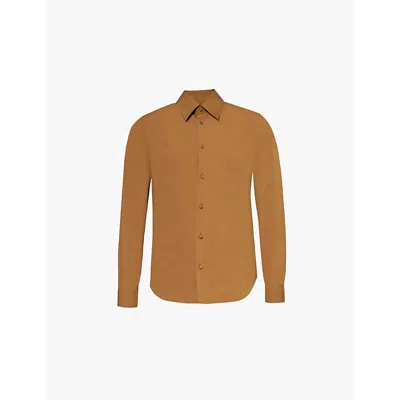 Gucci Mens Classic Biscuit Tailored Long-sleeve Cotton-poplin Shirt In Brown