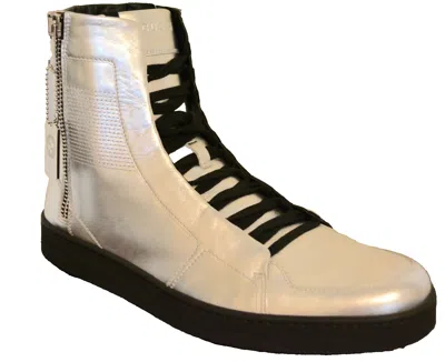 Pre-owned Gucci Mens Hitop Leather Silver Metallic Sneakers Us 9 Eu 42.5