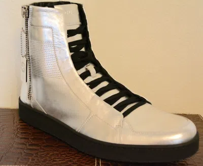 Pre-owned Gucci Mens Hitop Leather Silver Metallic Sneakers Us 9.5 Eu 43