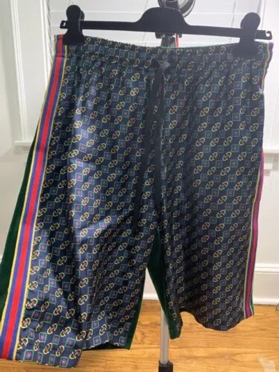 Pre-owned Gucci Mens Horsebit And Basketweave Cotton Shorts M $2100 In Blue