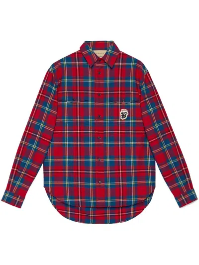 Gucci Tartan Skunk-patch Shirt In Red