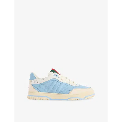 GUCCI MENS IVORY PALE BLUE RE-WEB GG CANVAS AND LEATHER LOW-TOP TRAINERS EUR 40 / 6 UK