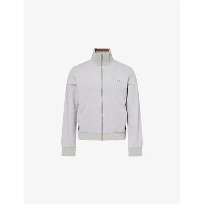 GUCCI MENS LIGHT GREY MEL/MIX STRIPED-PANEL HIGH-NECK COTTON-BLEND TRACK JACKET
