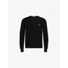 Gucci Black Crewneck Sweater With Gg Logo Embroidered On The Front In Wool And Cashmere Blend Man In Black Mix