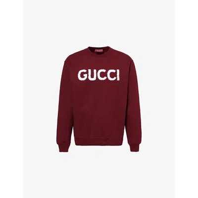 Gucci Mens Logo Text-embroidered Cotton Jumper Rosso Ancora Xxl In Red