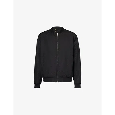 Gucci Mens Monogram-print Two-zip-pockets Relaxed-fit Woven-blend Jacket Black