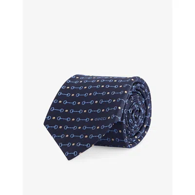 Gucci Mens Navy/sky Blue Horsebit Silk Tie In Multi