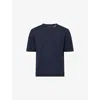 Gucci Mens Navy/white Logo-print Short-sleeves Knitted T-shirt In Blue