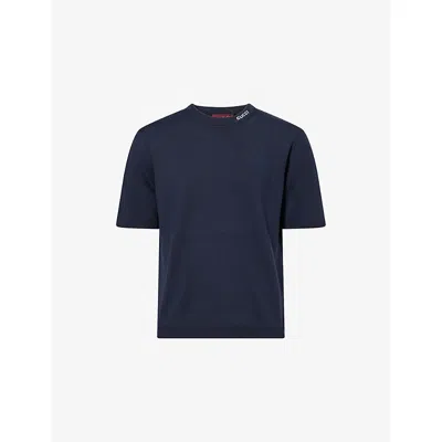 Gucci Mens Navy/white Logo-print Short-sleeves Knitted T-shirt In Multi