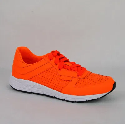 Pre-owned Gucci Mens Neon Orange Leather Lace-up Running Sneakers 369088 7623