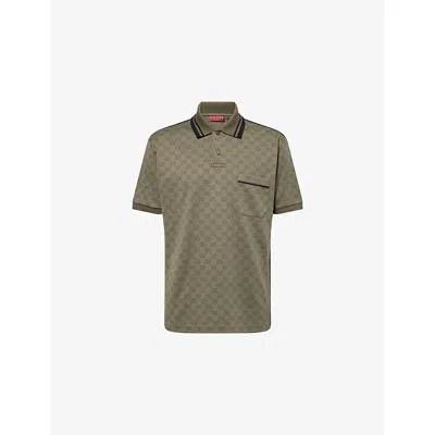 Gucci Mens New Forest Green Logo-print Jacquard Woven Polo Top