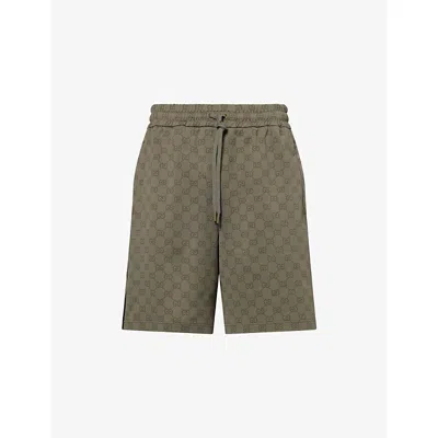 Gucci Mens New Forest Green Logo-print Jacquard Woven Shorts