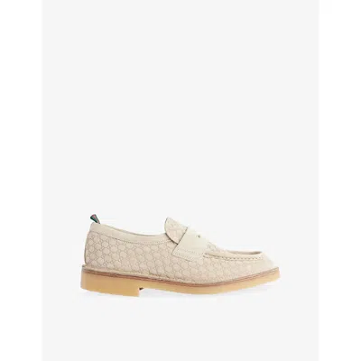 GUCCI MENS OATMEAL MONOGRAM FLAT SUEDE MOCCASINS EUR 44 / 10 UK