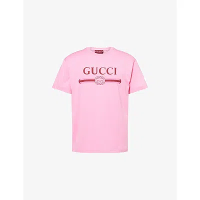 Gucci Mens Logo-print Relaxed-fit Cotton-jersey T-shirt Pink/mc