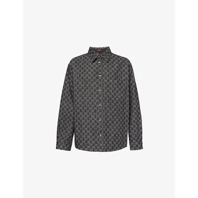 Gucci Black Reversible Wool And Gg Denim Shirt In Multi