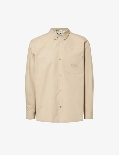 Gucci Brand-embroidered Relaxed-fit Cotton Shirt In Rock/mix