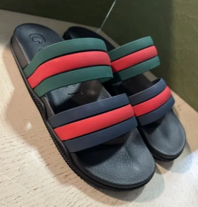 Pre-owned Gucci Mens Rubber Sandal Shoes Blue/red/green 12 Us/11 Uk 692381