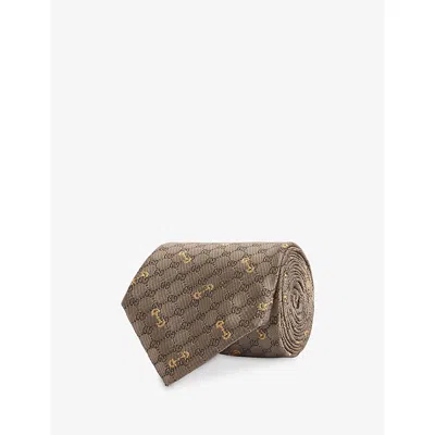 Gucci Mens Sand/light Brown Gg-monogram Jacquard Silk Tie