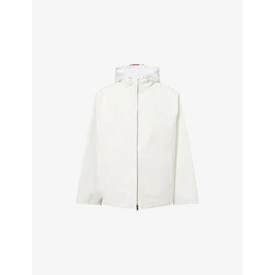 GUCCI MENS LOGO-PRINT GRID-WOVEN COTTON JACKET STAMP WHITE