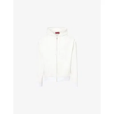 Gucci Mens White Logo-embossed Zipped Woven Hoody