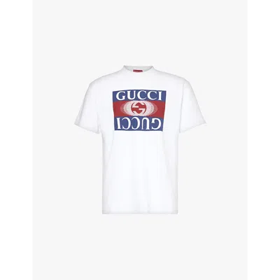 Gucci Mens  Graphic-print Short-sleeve Cotton-jersey T-shirt In White Mc