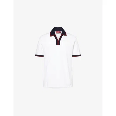 Gucci Mens White/mix Contrast-collar Logo-embroidered Cotton-pique Polo Shirt