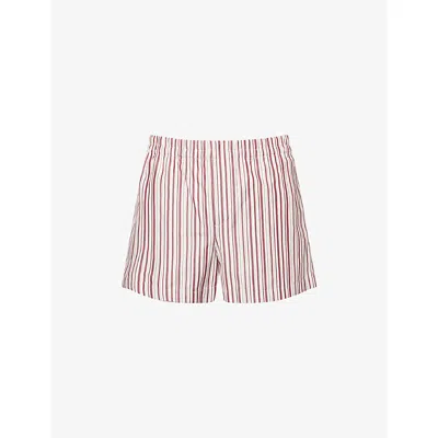 Gucci Mens White/rosso Ancora/m Stripe-print Relaxed-fit Cotton-poplin Shorts
