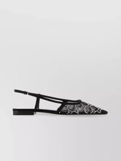 Gucci Mesh Ballerinas With Embellished Strappy Pointed Toe In Black