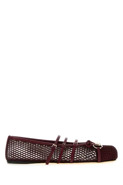Gucci Mesh Ballerinas With Leather Sole In Burgundy
