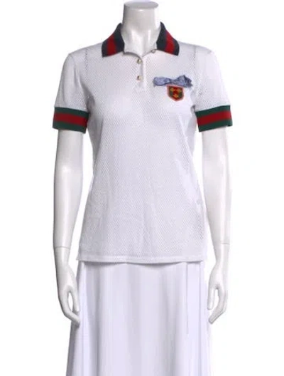 Pre-owned Gucci Mesh Colorblock Pattern Polo In White