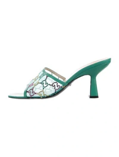 Pre-owned Gucci Mesh Floral Print Slides In Green