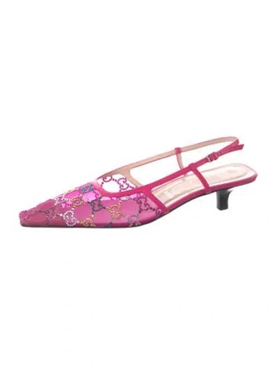 Pre-owned Gucci Mesh Graphic Print Slingback Pumps In Pink