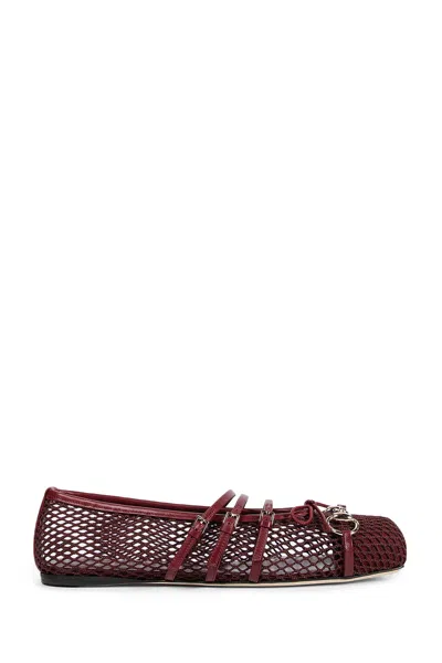 Gucci Mesh Horsebit Ballerinas In Burgundy