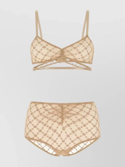 Gucci Mesh Set With Adjustable Straps And Lace Trim In Beige