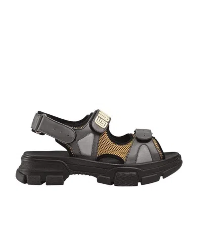 Gucci Mesh Velcro Sandals In Gray