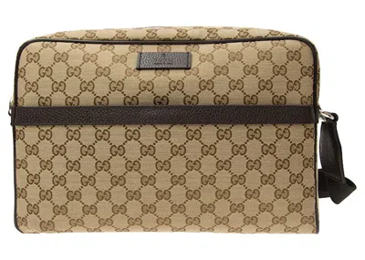 Pre-owned Gucci Messenger Bag Gg Supreme In Beige/brown
