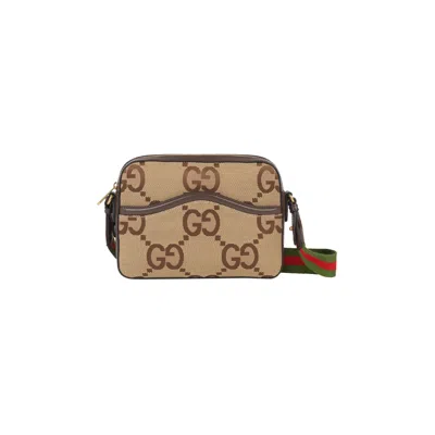 Pre-owned Gucci Messenger Bag With Jumbo Gg 'camel/ebony' In Tan