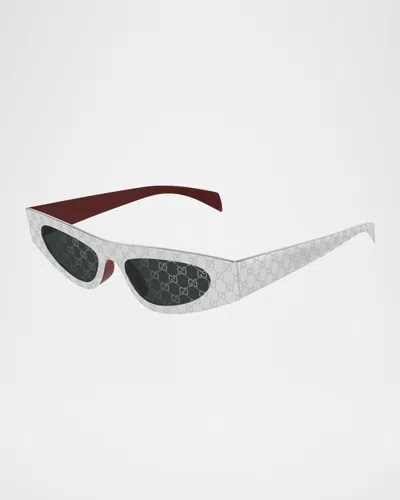 Gucci Metal Cat-eye Sunglasses In Shiny Silver Burgundy
