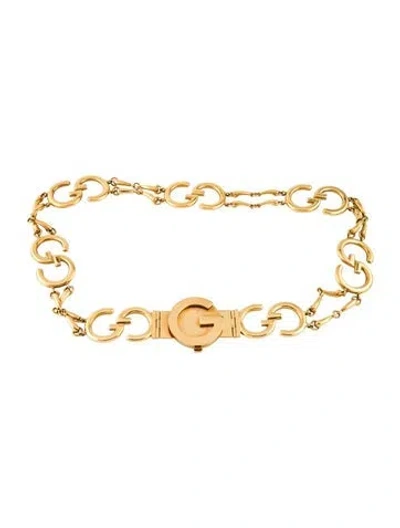 Pre-owned Gucci Metal Chain-link Accents Chain-link Belt In Gold