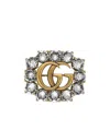 Gucci Metal Double G Brooch With Crystals In Gray