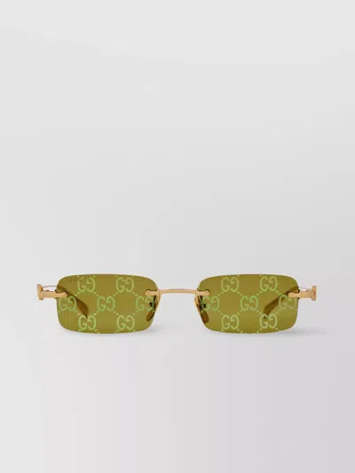 Gucci Metal Frame Rectangular Lens Sunglasses In Yellow