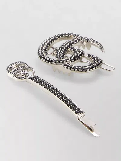 Gucci Metal Hair Clips Duo Embellished Design In Silver