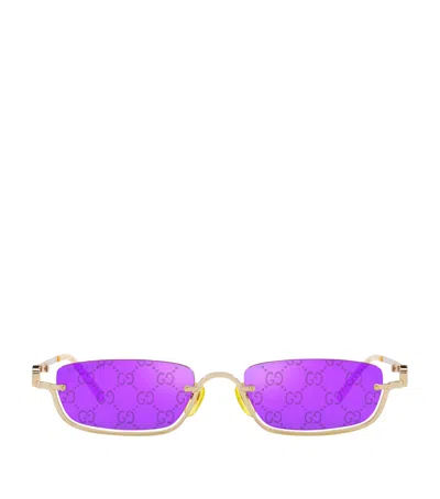 Gucci Metal Logo Rectangular Sunglasses In Gray
